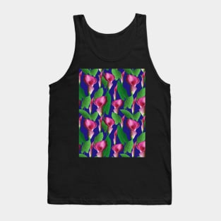 Watercolor Calla Lily Pattern On Blue Background Tank Top